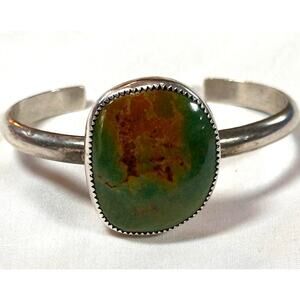 Marked Cuff Bracelet Southwestern Green Turquoise Native American Silver